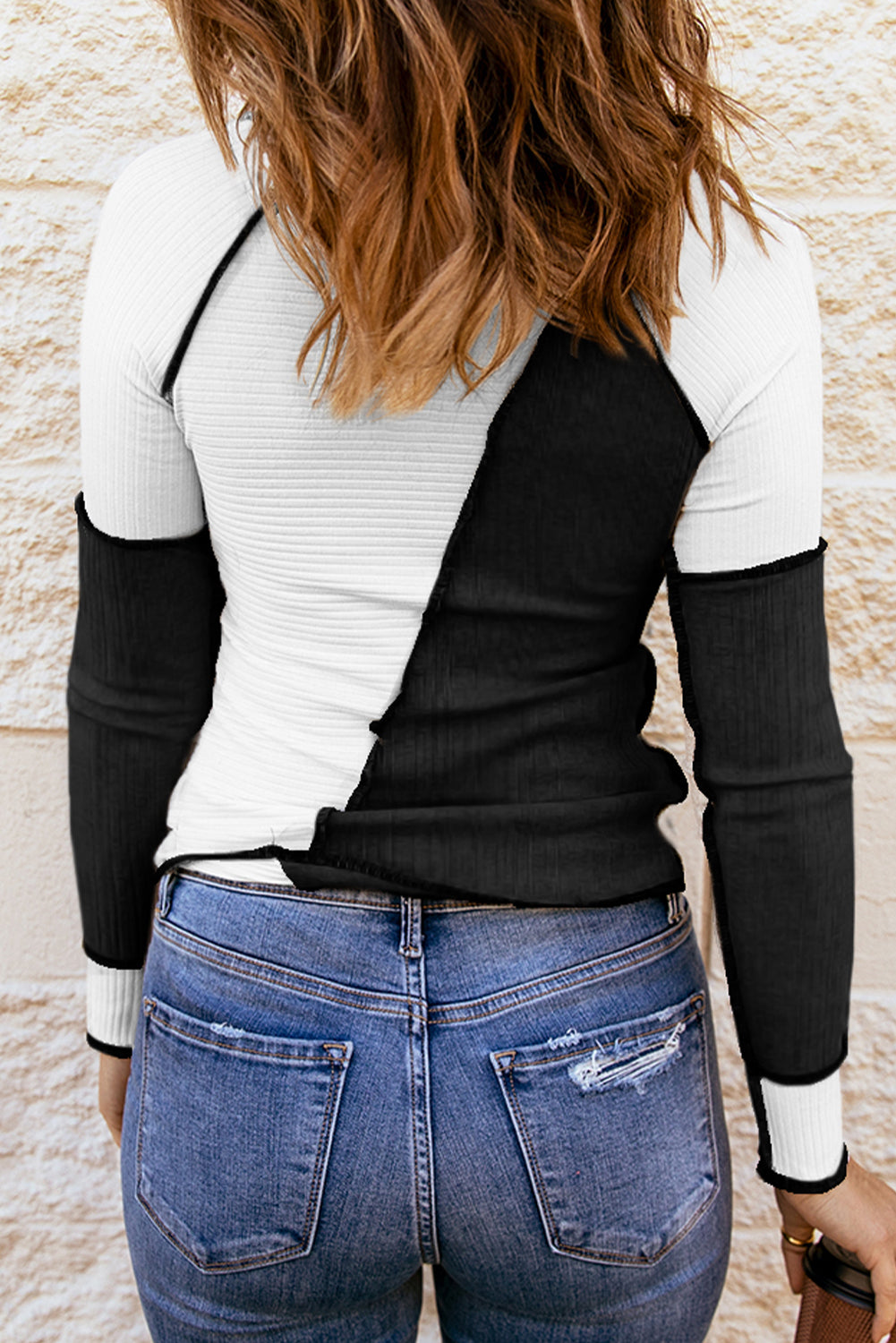 Color Block Round Neck Long Sleeve T-Shirt