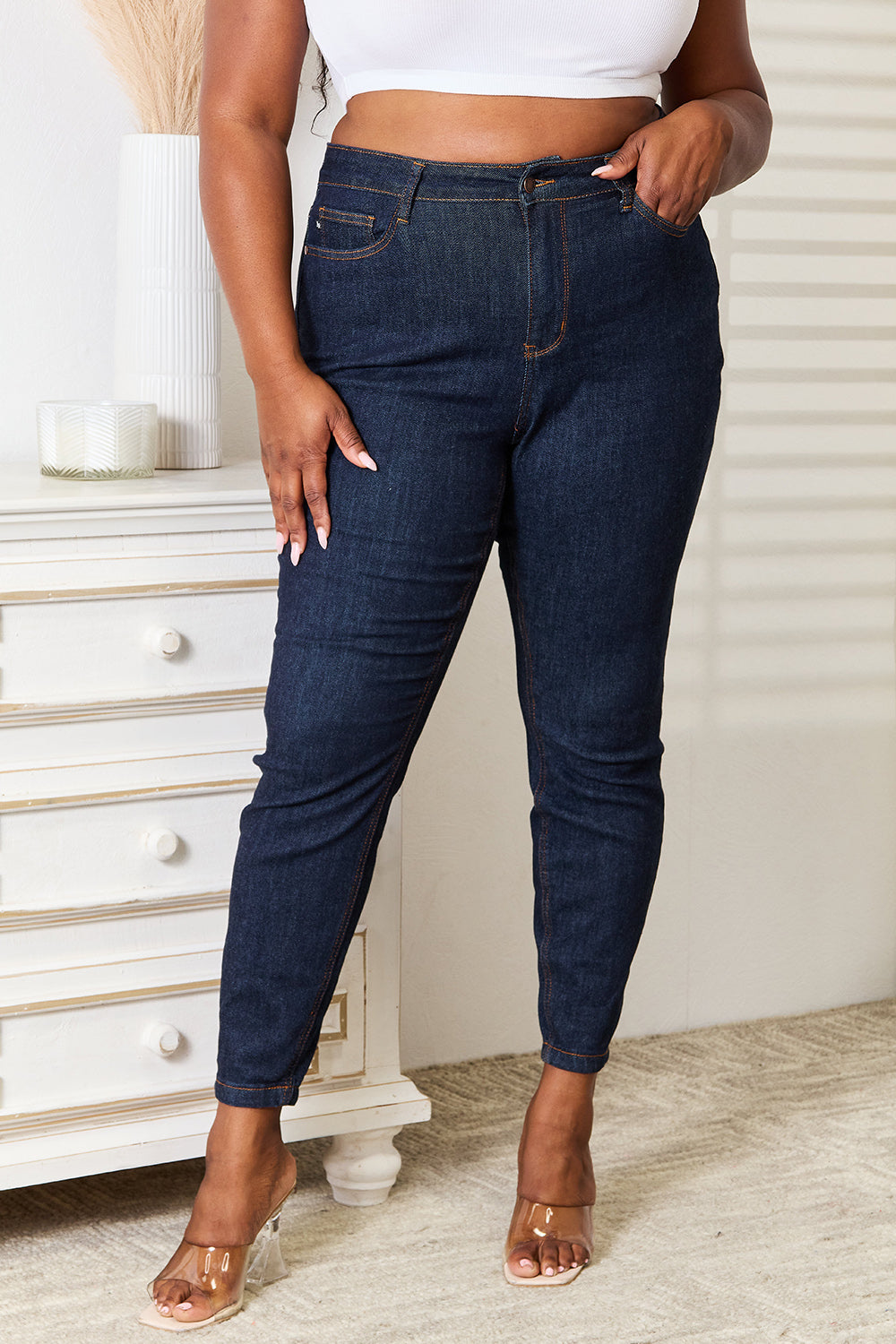 Judy Blue Full Plus Size High Waist Pocket Embroidered Skinny Jeans