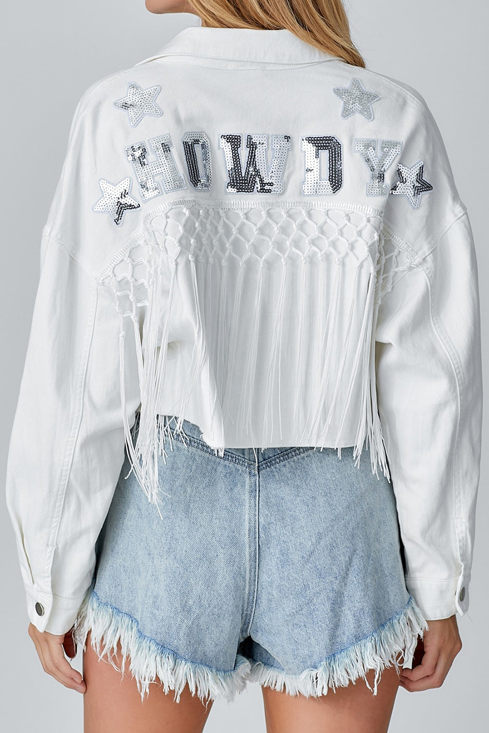 Tassel Sequin Letter Long Sleeve Denim Jacket