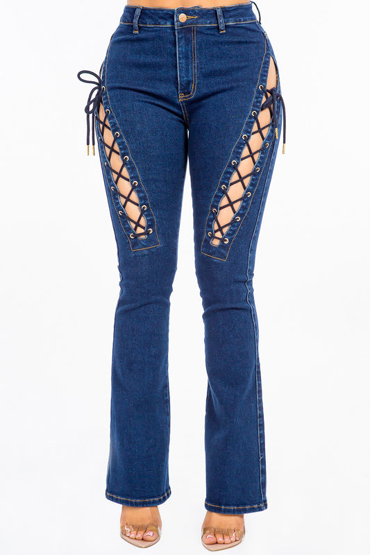 American Bazi High Rise Lace Up Jeans