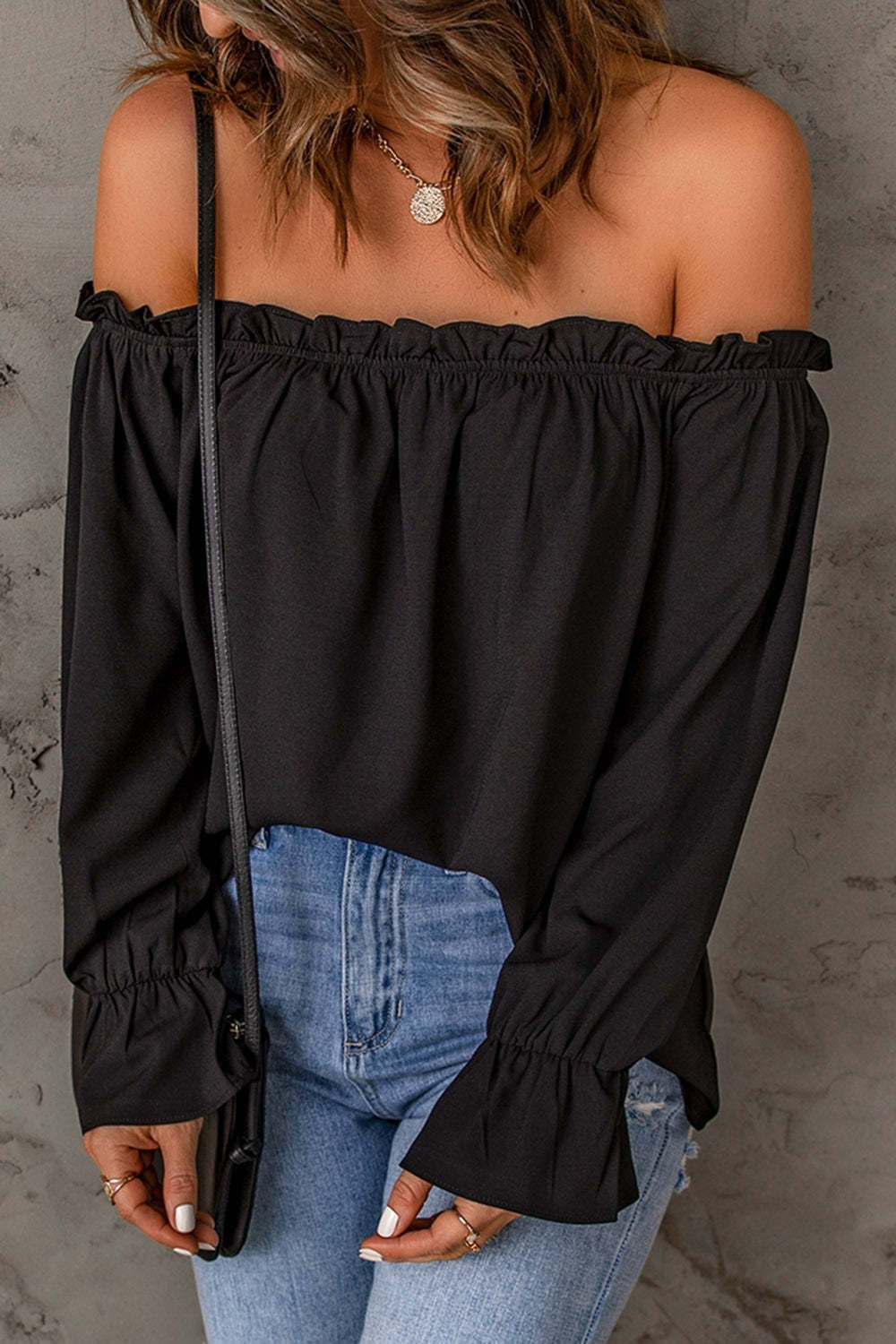 Frill Off-Shoulder Flounce Sleeve Blouse