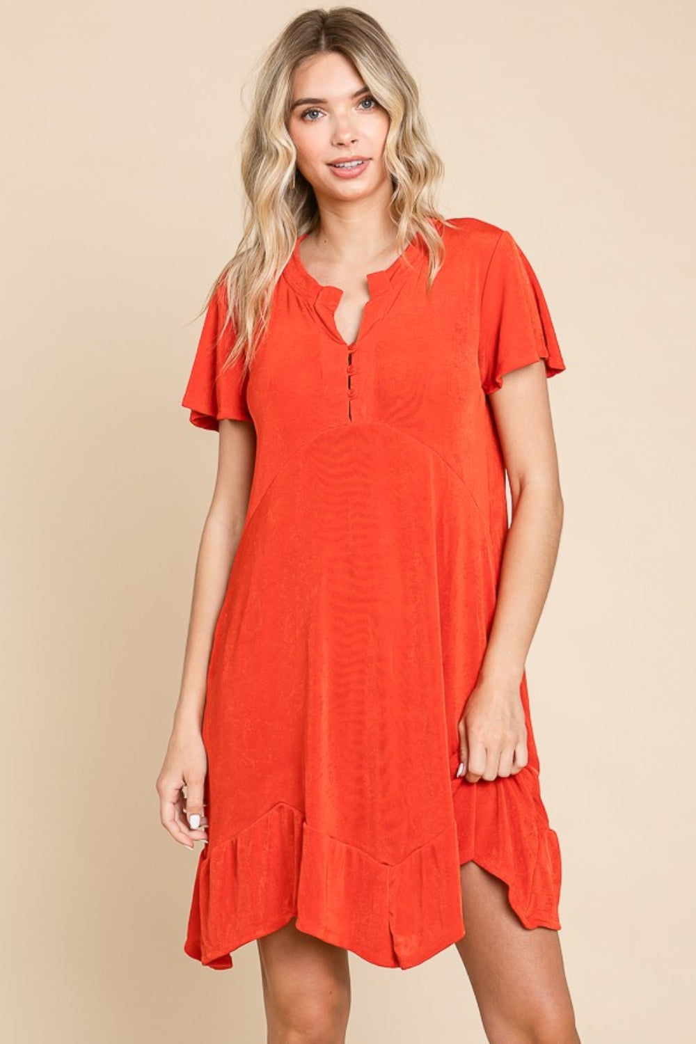 Culture Code Full Size Notched Short Sleeve Dress