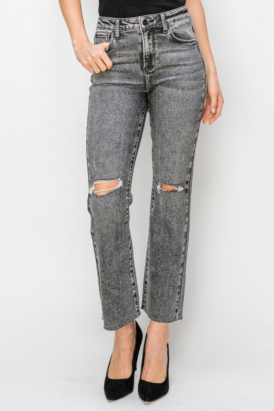 RISEN High Waist Distressed Straight Jeans